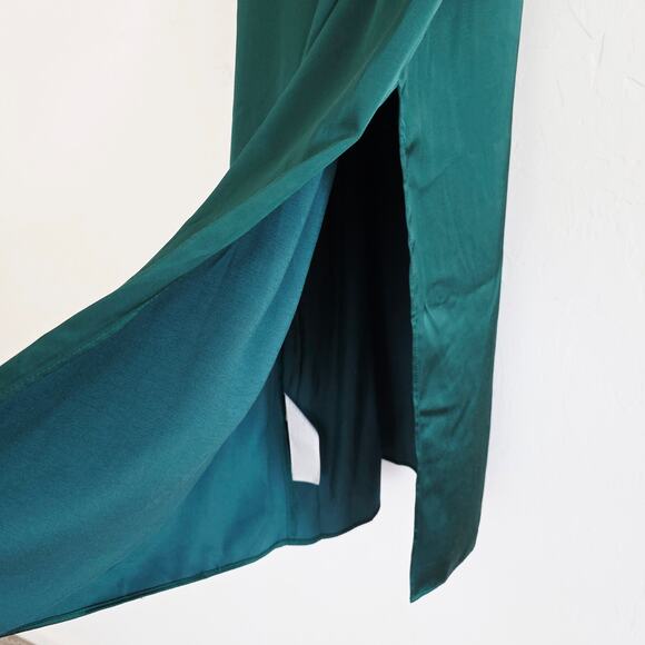 Abercrombie & Fitch Green Satin Midi Slip Dress w/ Side Slit Size Small - Picture 6 of 8